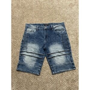 Southpole Jean Shorts Mens 36 Blue Y2K 90s Zipper Logo Pockets